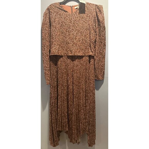 epik Dresses & Skirts - Women's Size L Brown Floral Pleated Ruffle Midi Dress NWT Cottagecore VTG Boho
